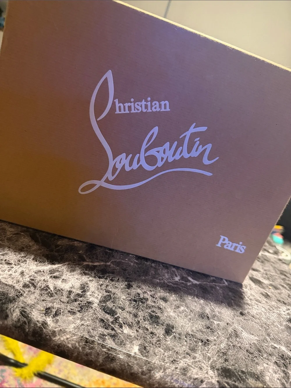 Christian Louboutin Brown Box with White Script Logo